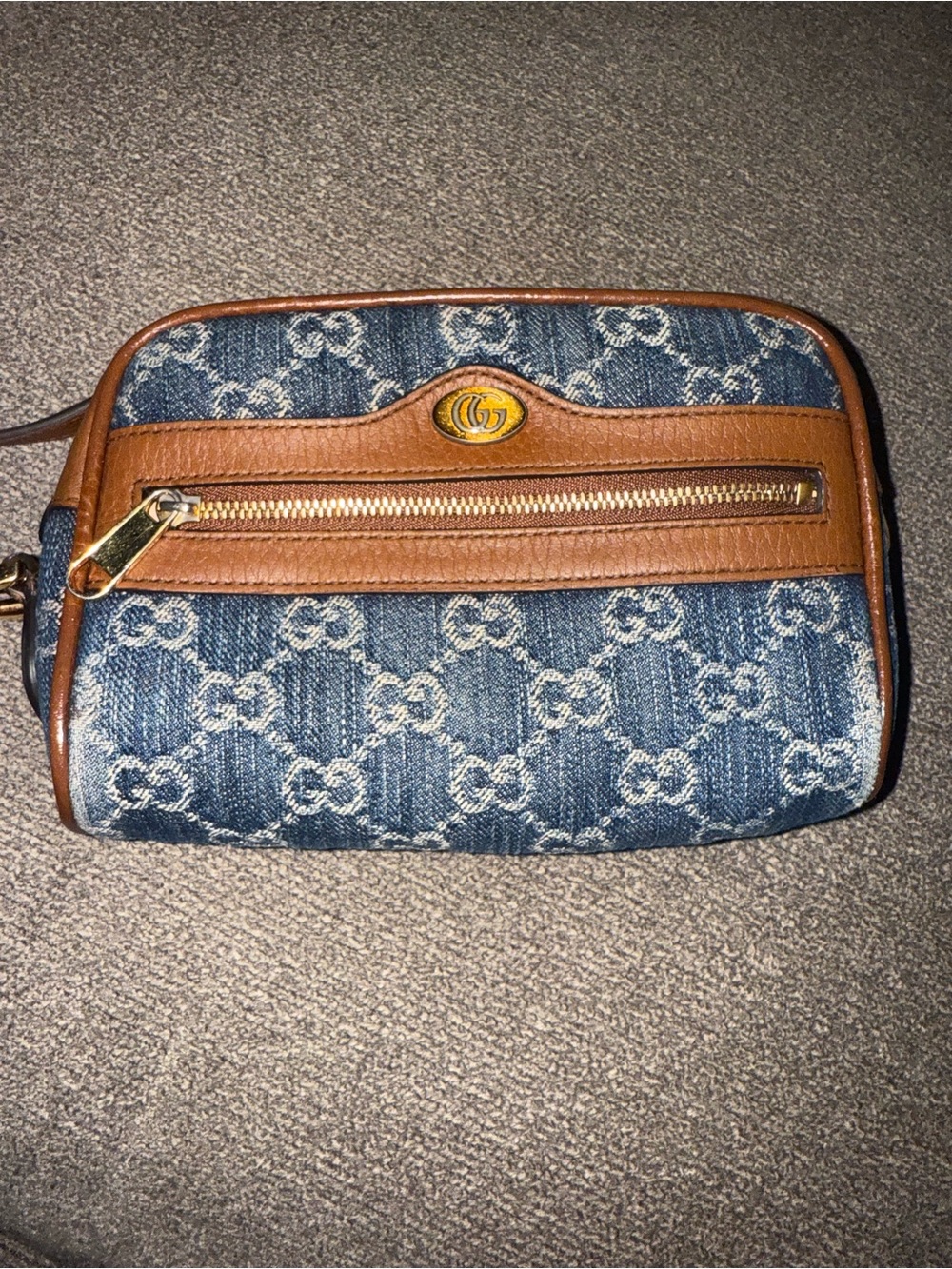 Gucci Ophidia Denim GG Monogram Calfskin Leather Shoulder Bag - Preowned
